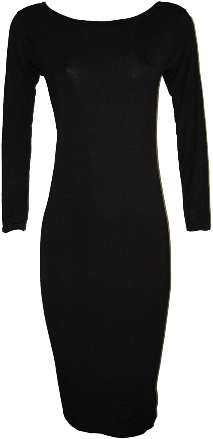 Price:$5.00    Candy Girl Clothing - Women's Long Sleeve Scoop Neck Midi Dress (ML, Black)  Clothing