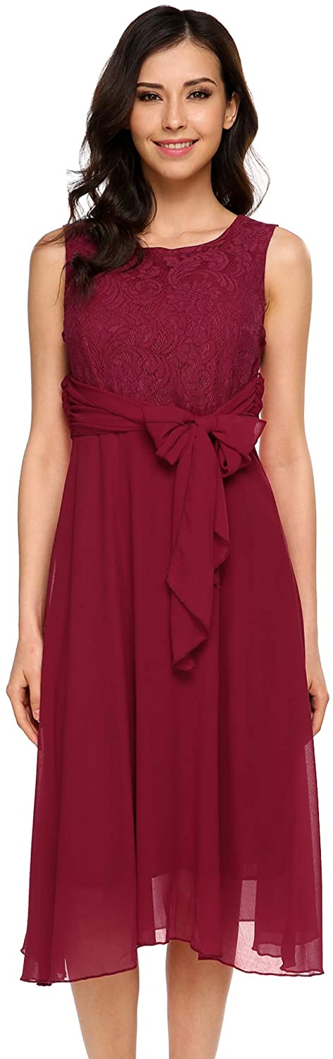 Price:$19.99    Zeagoo Women's Elegant Lace Chiffon Patchwork Dress Sleeveless Fit Flare Wedding Evening Party Dress  Clothing
