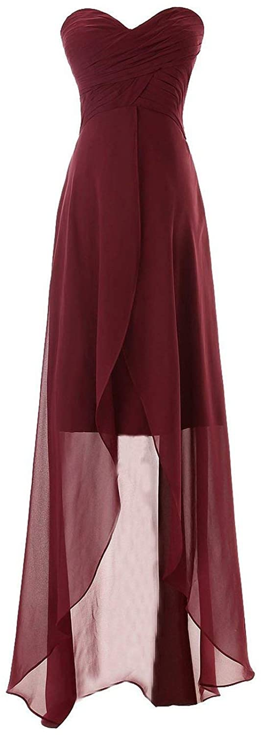 Price:$69.99    SDRESS Women's Strapless Sweetheart Pleated High Low Chiffon Prom Party Dress  Clothing