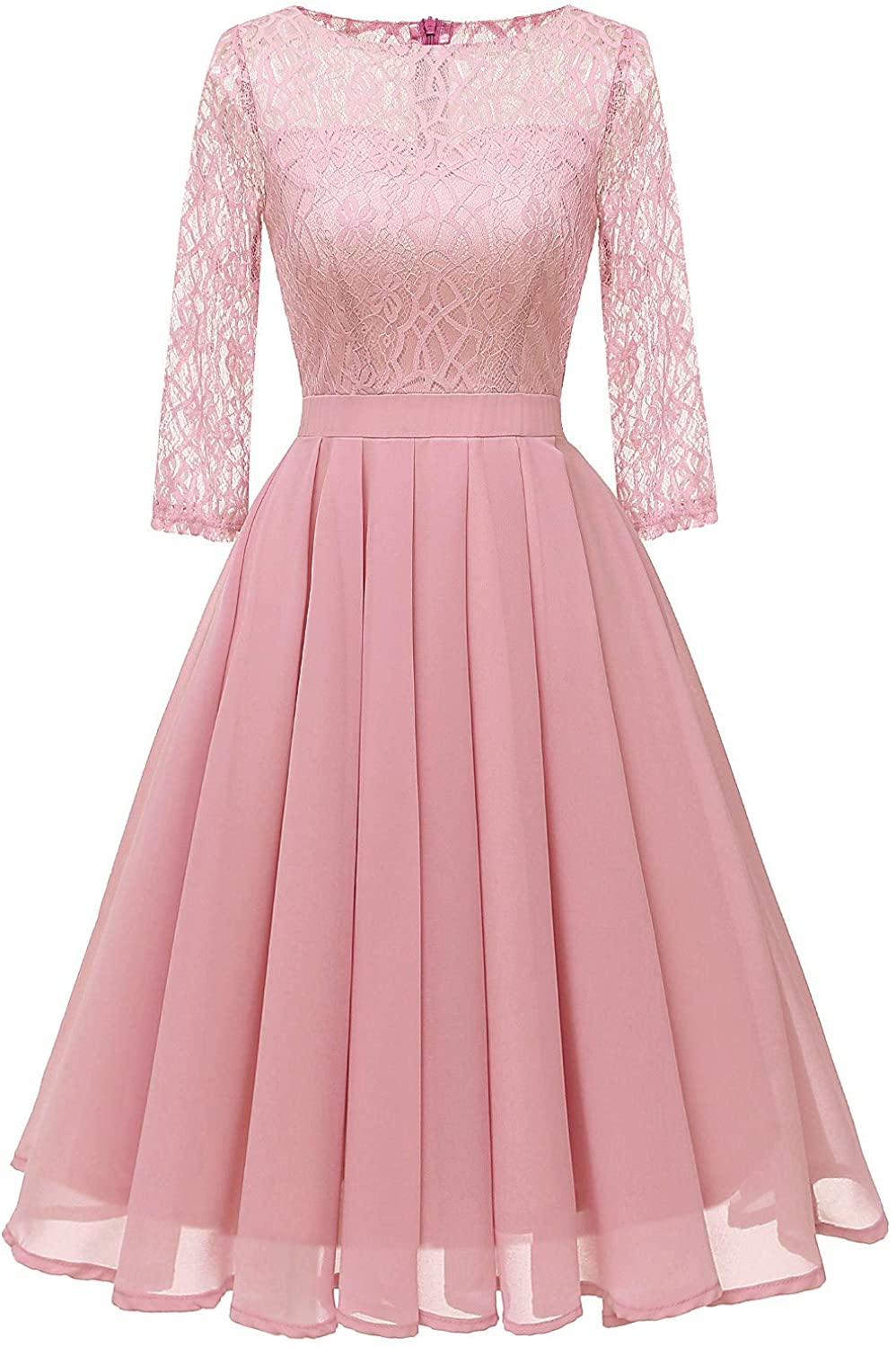 Price:$29.99    Women's Lace Midi Dress Sheer Long Sleeves Skirt A Line Chiffon Homecoming Dresses  Clothing