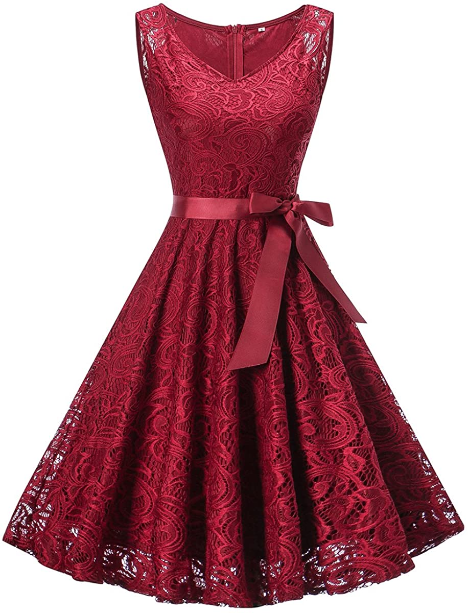 Price:$14.99 Women's Vintage Lace Floral Bodycon Swing Dress Summer Sleeveless Rockabilly Evening Cocktail Wedding Party Formal at Amazon Women’s Clothing store
