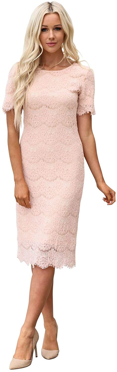 Price:$39.99    Mikarose Women's Jill Modest Short-Sleeve Lace Overlay Pencil Dress  Clothing