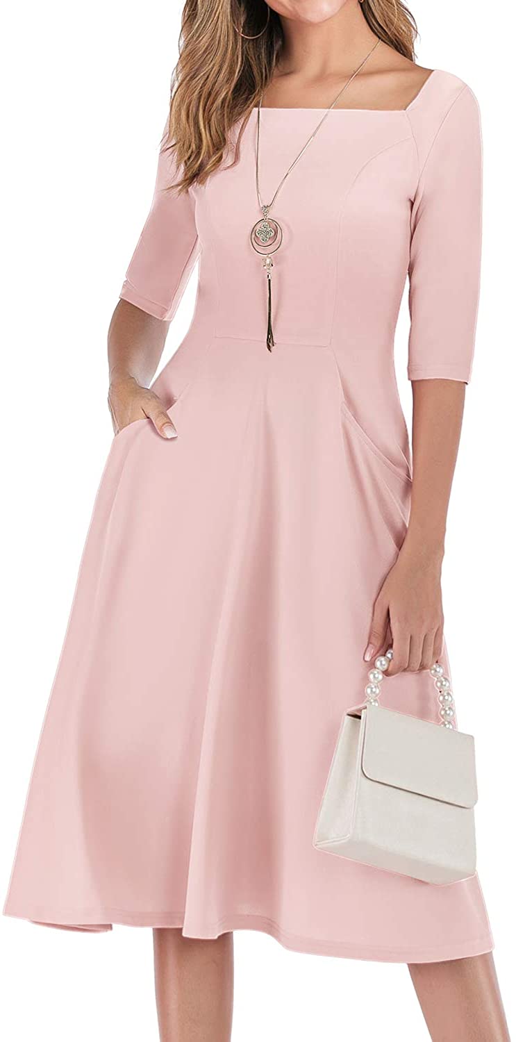 Price:$19.99    Gardenwed Vintage Cocktail Dresses Elegant Bridesmaid Dresses 3/4 Sleeve Evening Dresses for Party Wedding with Pockets  Clothing