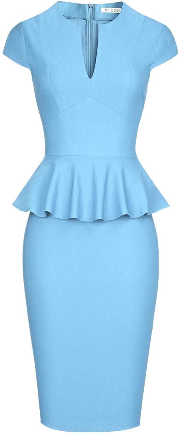 Price:$29.99    MUXXN Women's Vintage Style Cap Sleeve Peplum Waist Work Pencil Dress  Clothing