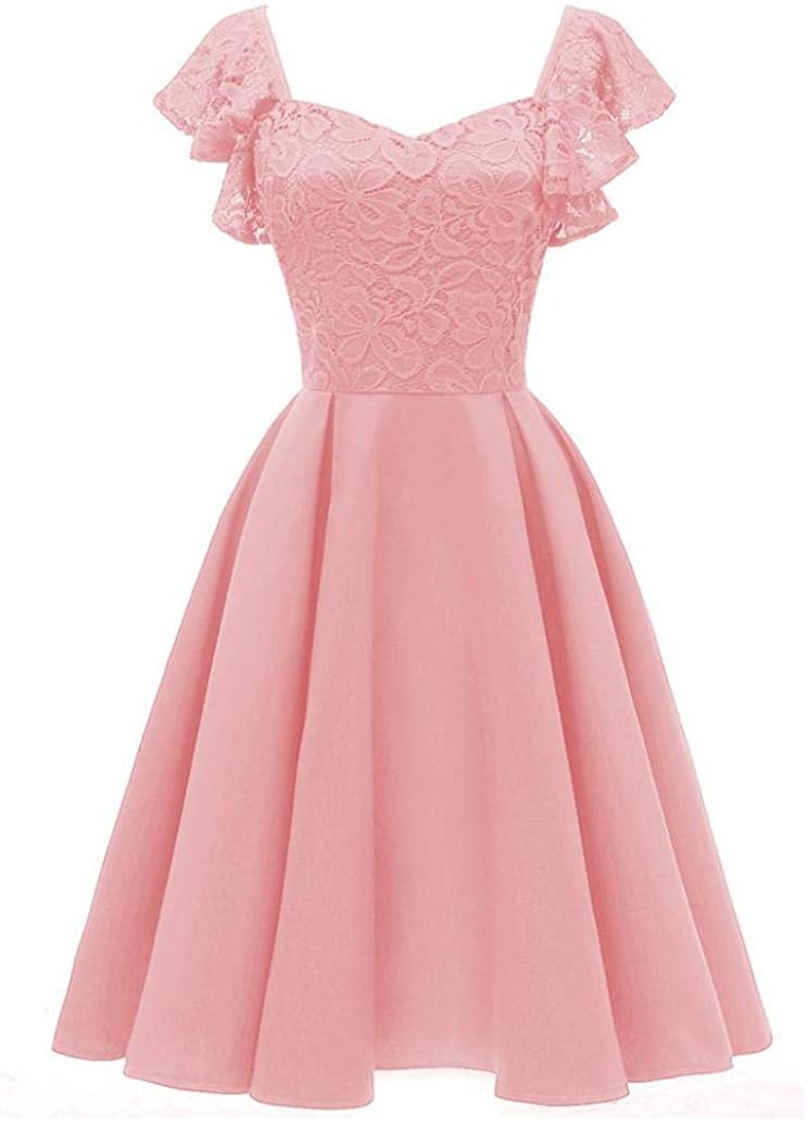 Price:$18.40 Floral Lace Cocktail Swing Dress for Women Vintage Princess Neckline Party Dresses at Amazon Women’s Clothing store