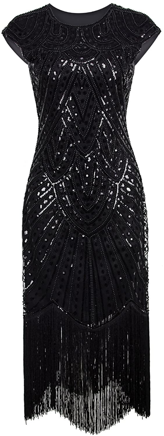 Price:$43.99    VIJIV 1920's Long Prom Dresses Beaded Sequin Art Nouveau Deco Flapper Dress  Clothing