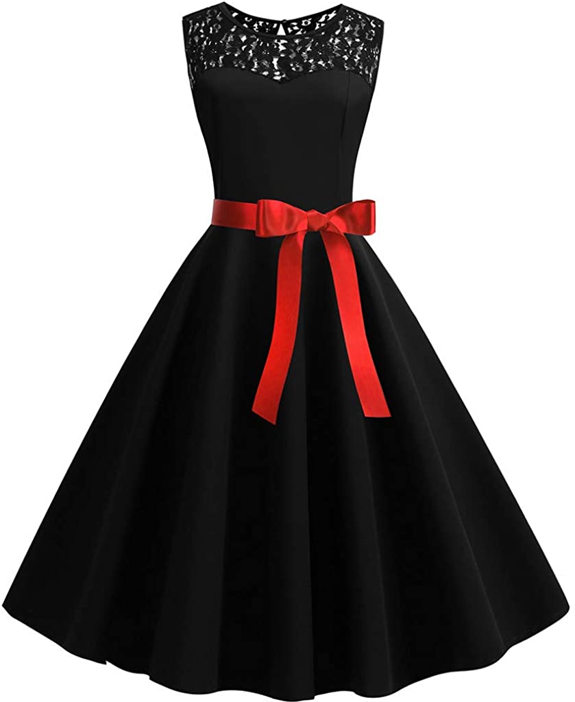 Price:$1.99     Shakumy Women Lace Splice Sleeveless Vintage Party Prom Swing Dress Elegant 1950s Retro Rockabilly Cocktail Formal Dress   Clothing