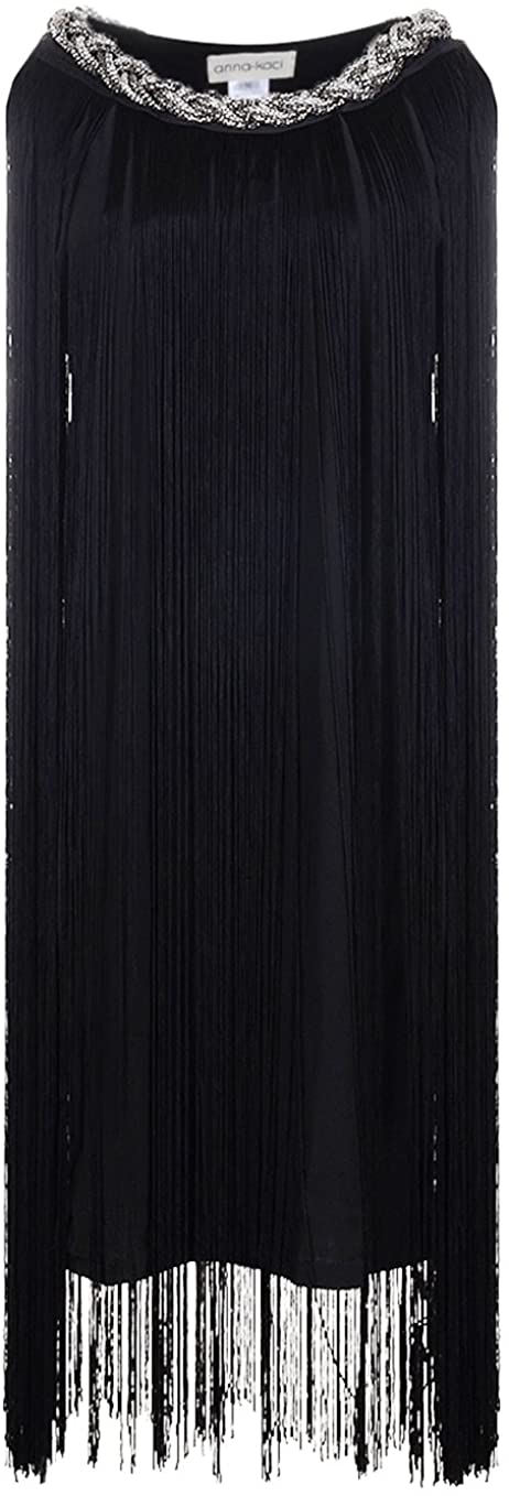 Price:$27.99    Anna-Kaci Women's 1920s Vintage Chain Neck Swing Ombre Draping Tassel Flapper Gatsby Cocktail Dress  Clothing