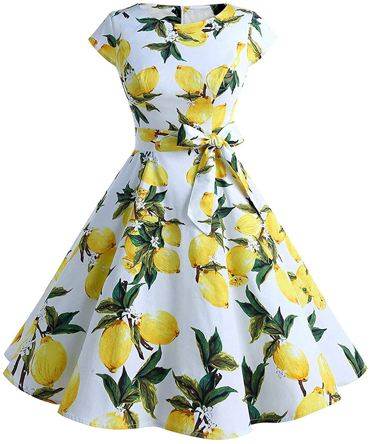 Price:$19.99    Womens Vintage 1950s Cap Sleeve Swing Dress Floral Print a-Line Party Cocktail Dress Dr04  Clothing
