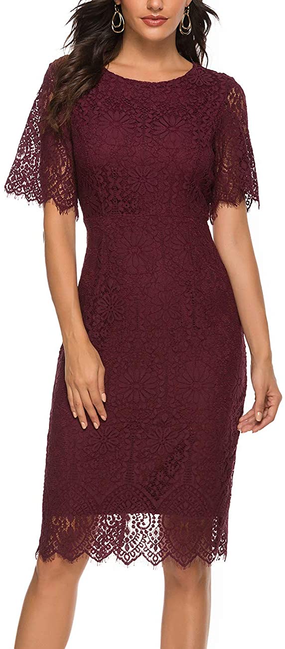 Price:$29.99 MEROKEETY Womens Crew Neck Floral Lace Short Sleeve Knee Length Cocktail Party Dress at Amazon Women’s Clothing store