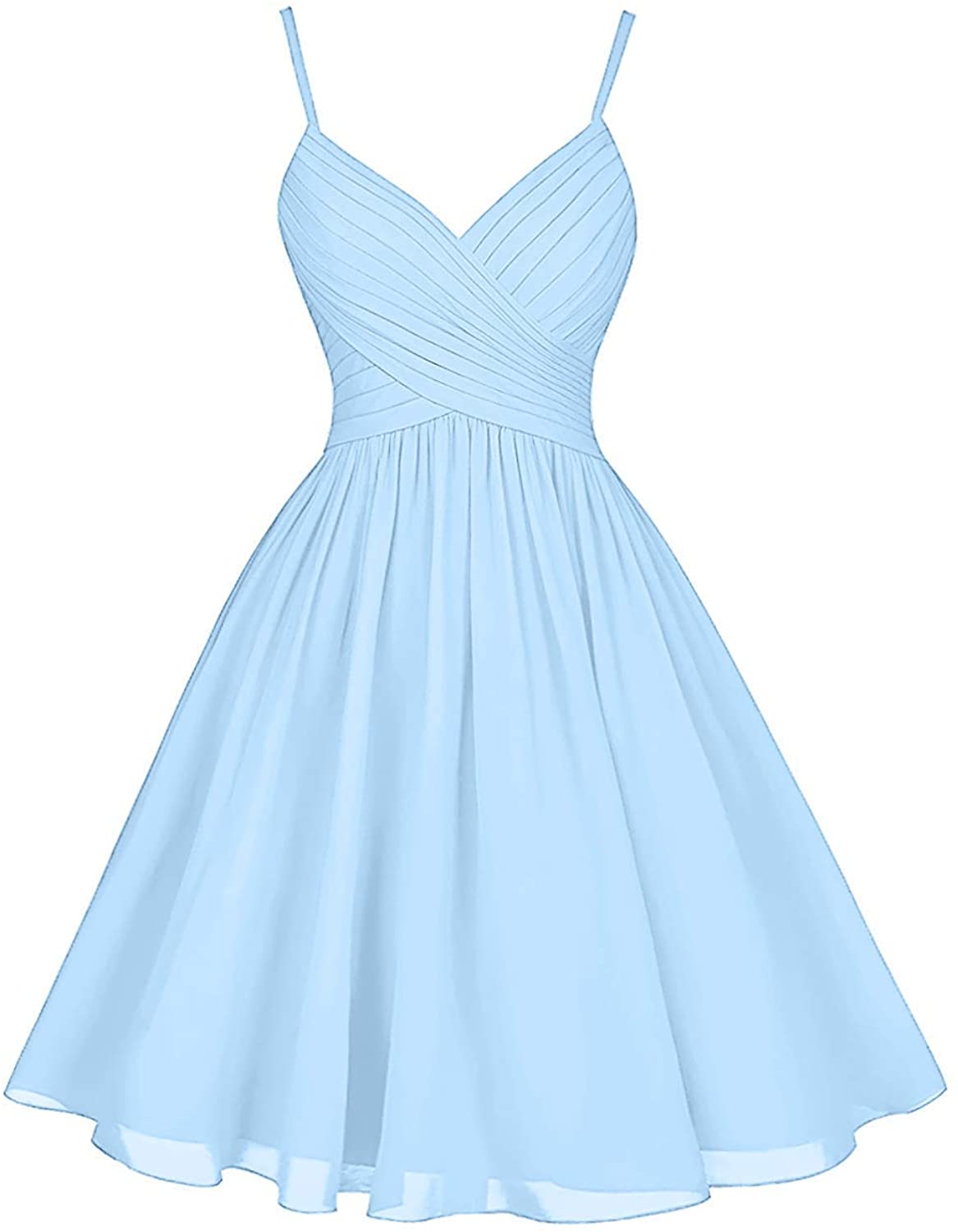 Price:$54.99    Dresspic Women's Short Bridesmaid Dress A-Line Strap Party Dress With Pockets B011 14 Light Sky Blue  Clothing