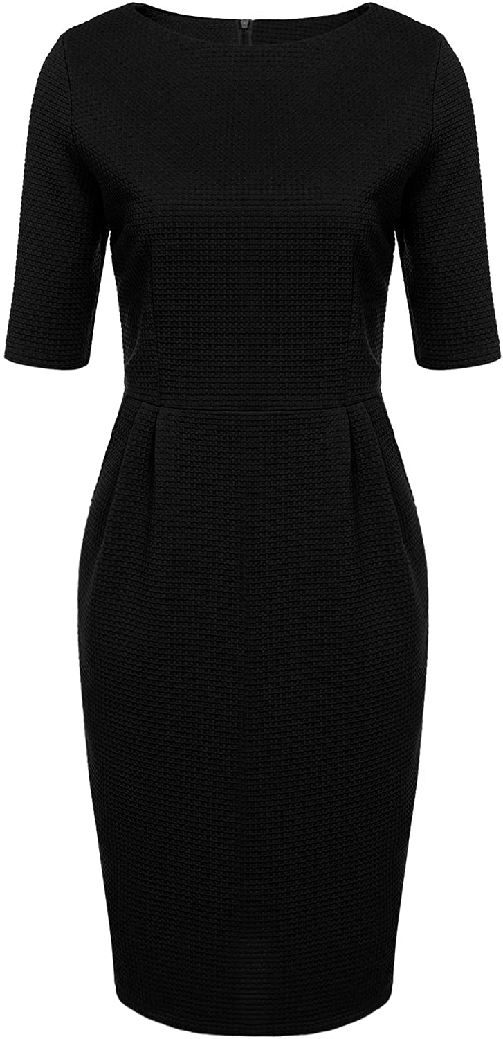 Price:$22.99 ANGVNS Women Casual Half Sleeve Round Neck Wear to Work Office Pencil Dress at Amazon Women’s Clothing store