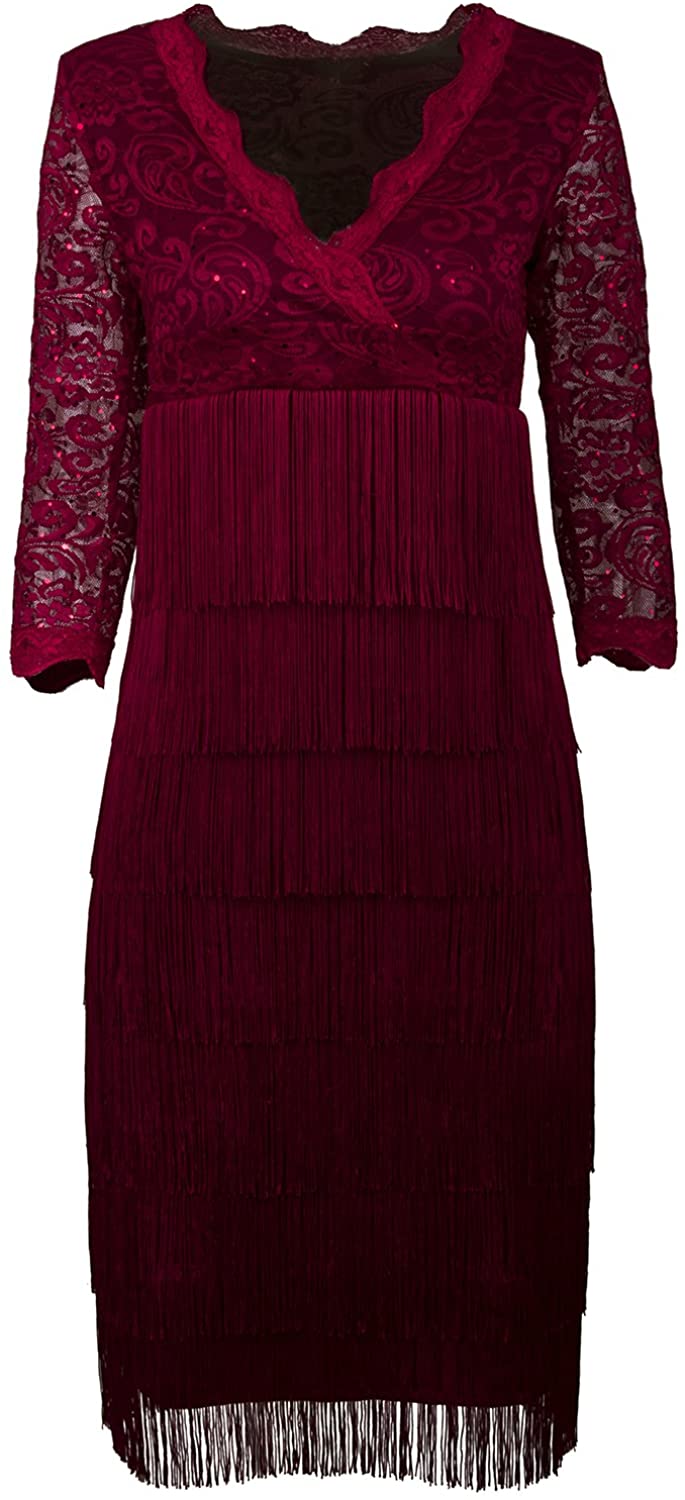 Price:$26.63 VIJIV Women's Lace Sequin Fringe Flapper Cocktail Prom Formal Eve Party Dress at Amazon Women’s Clothing store
