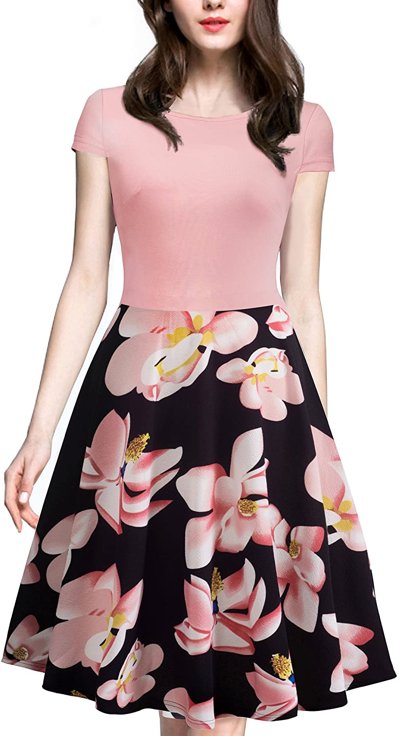 Price:$23.99    HOMEYEE Women's 1950s Vintage Elegant Cap Sleeve Swing Party Dress A009  Clothing
