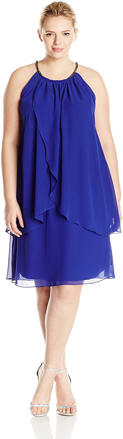 Price:$88.69    S.L. Fashions Women's Plus-Size Embellished Halter Neck Tier Dress  Clothing