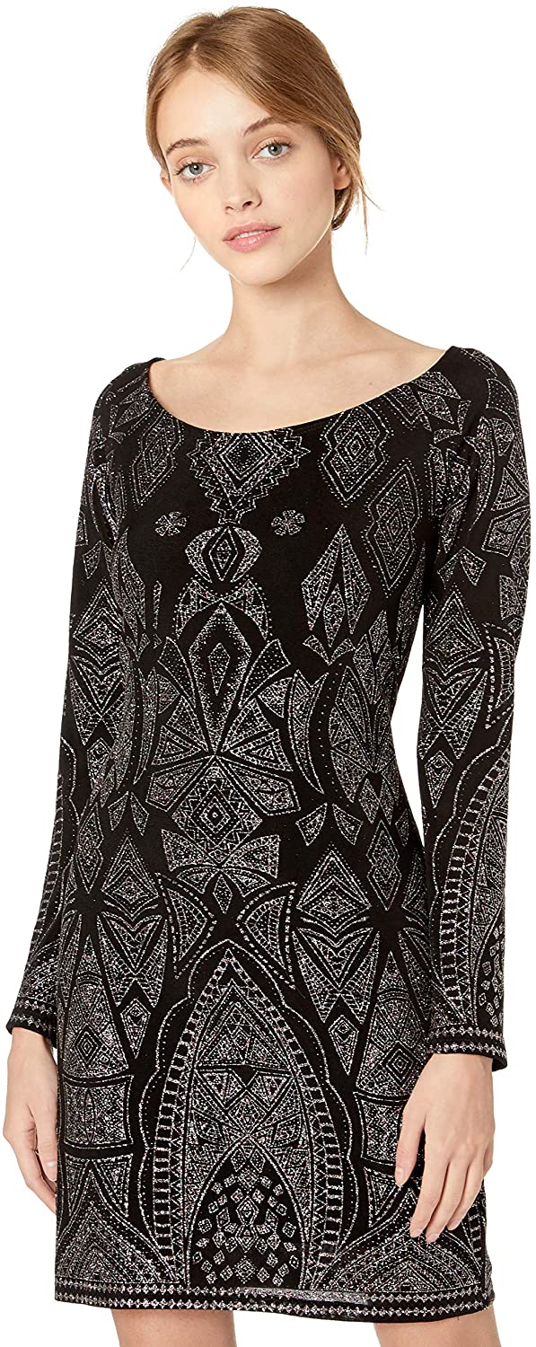 Price:$51.96    Jump Juniors Off the Shoulder L/s Glitter Slinky Knit Dress, Black/Marl, Large  Clothing