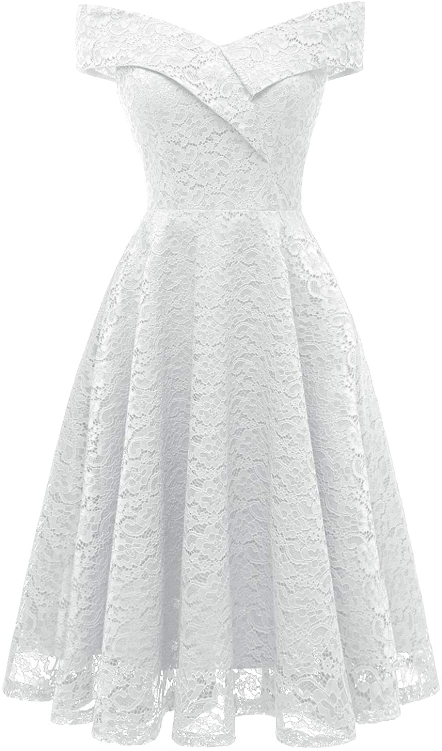 Price:$31.99    ANCHOVY Womens Floral Lace Cocktail Party Dress Vintage Off Shoulder Bridesmaid Swing Dress C79  Clothing