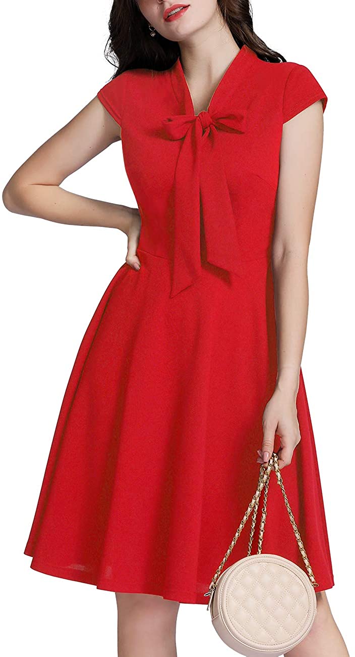 Price:$22.69    MUADRESS Women's Vintage Short Cocktail Dress Tie Neck Cap Sleeve Party Dresses  Clothing