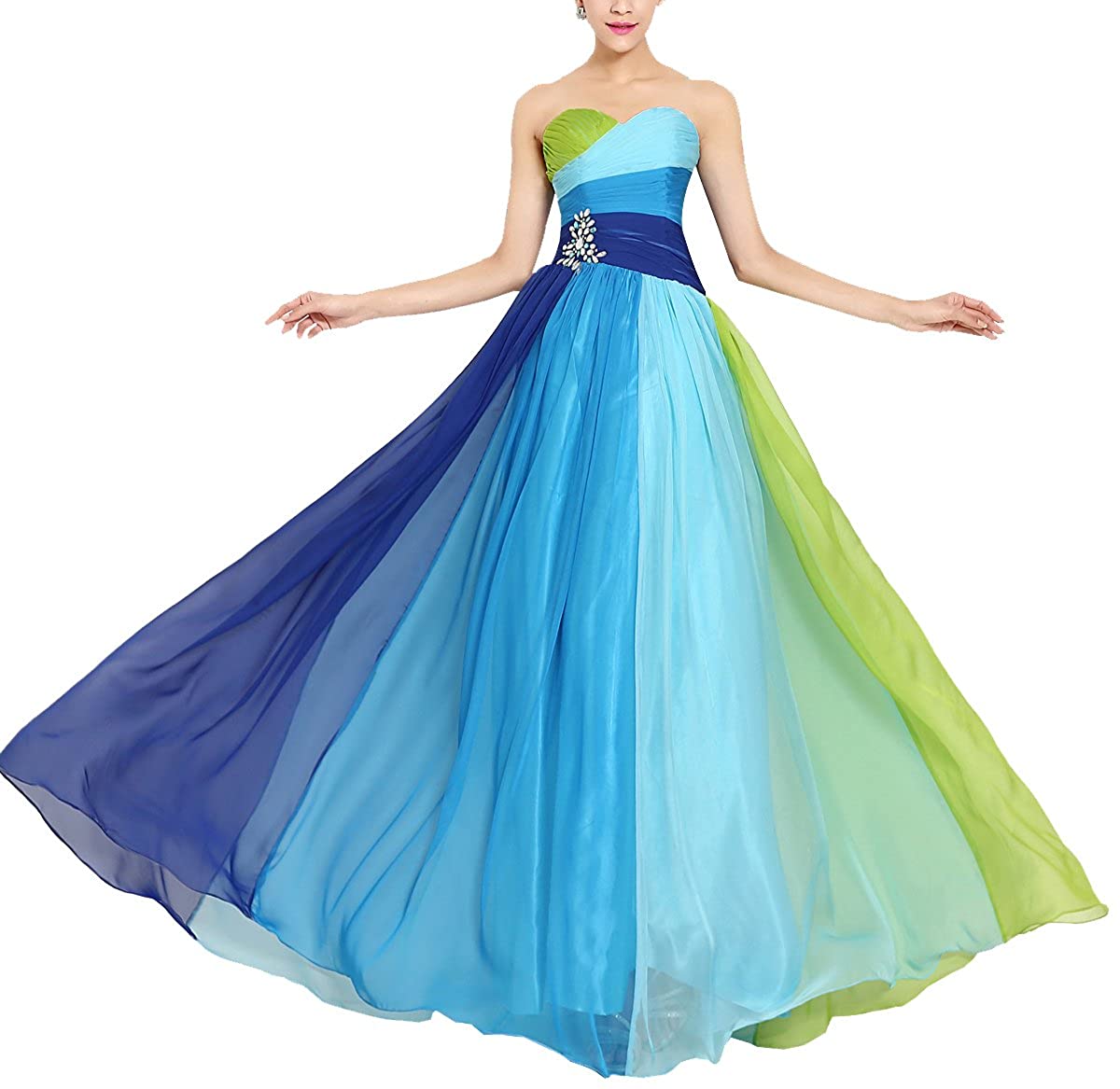 Price:$69.99    Butterfly Paradise Gradient Color Bridesmaid Chiffon Prom Evening Dress Beaded Ball Gown  Clothing