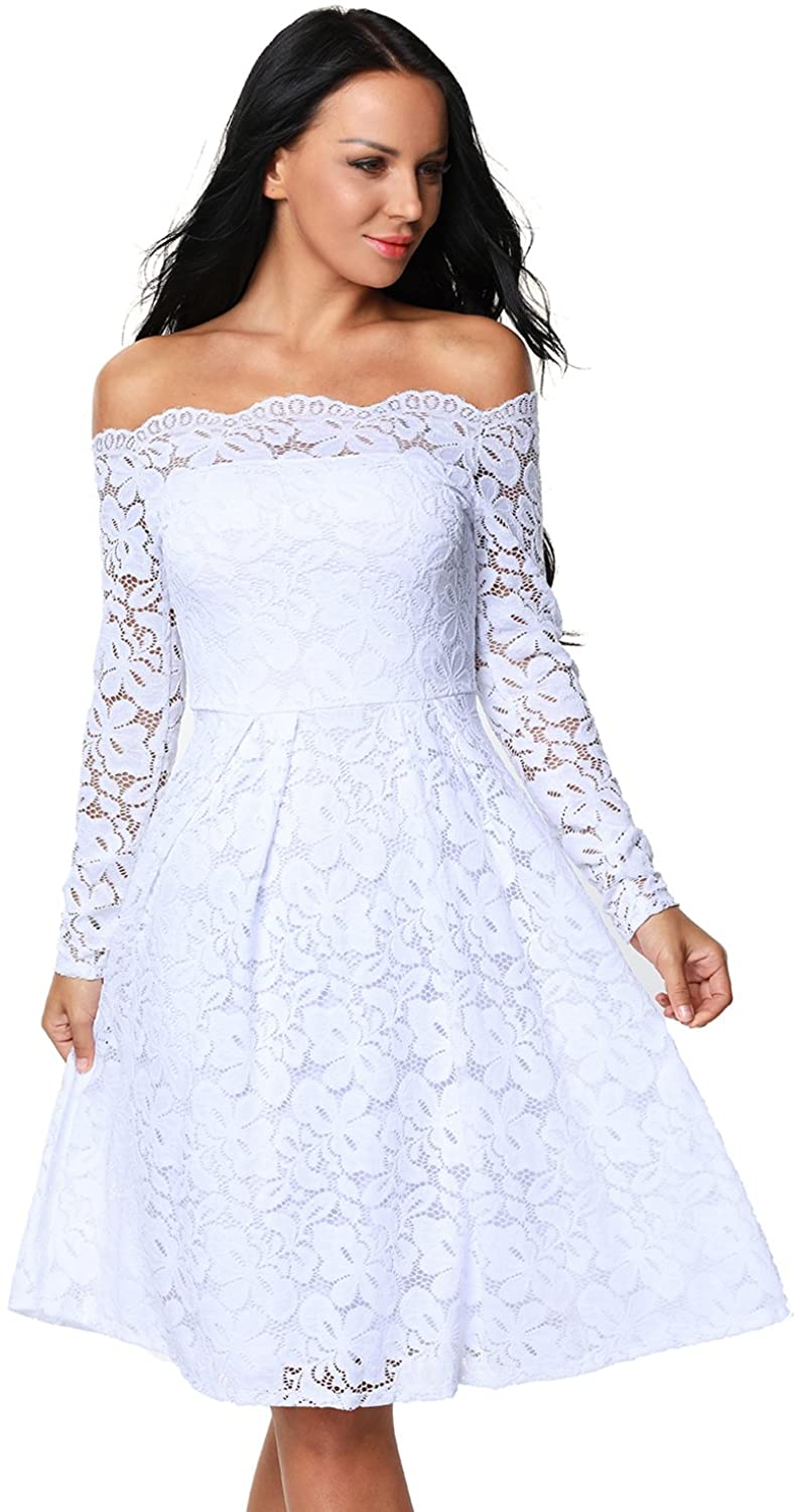 Price:$25.89    Eastylish Elegant Women's Off Shoulder Lace Cocktail Wedding Party Dress …  Clothing