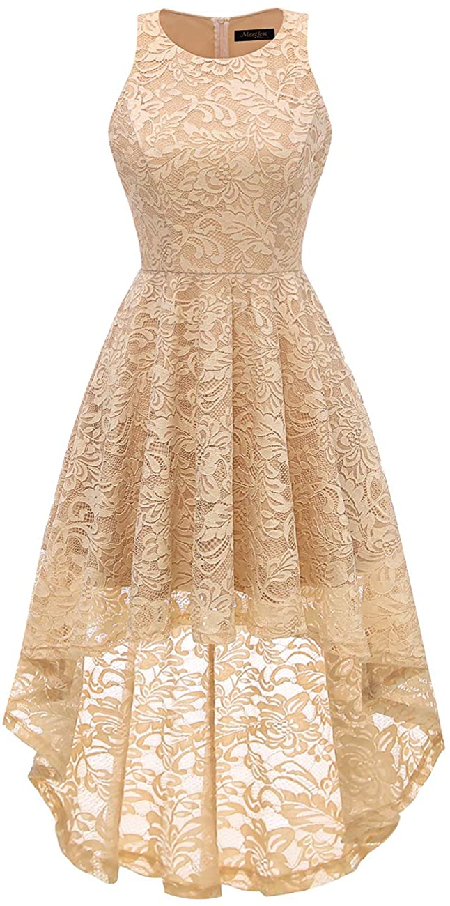 Price:$19.99    Meetjen Women's Vintage Bridesmaid Floral Lace Dress Cocktail Hi-Lo Prom Swing Party Prom Dress  Clothing