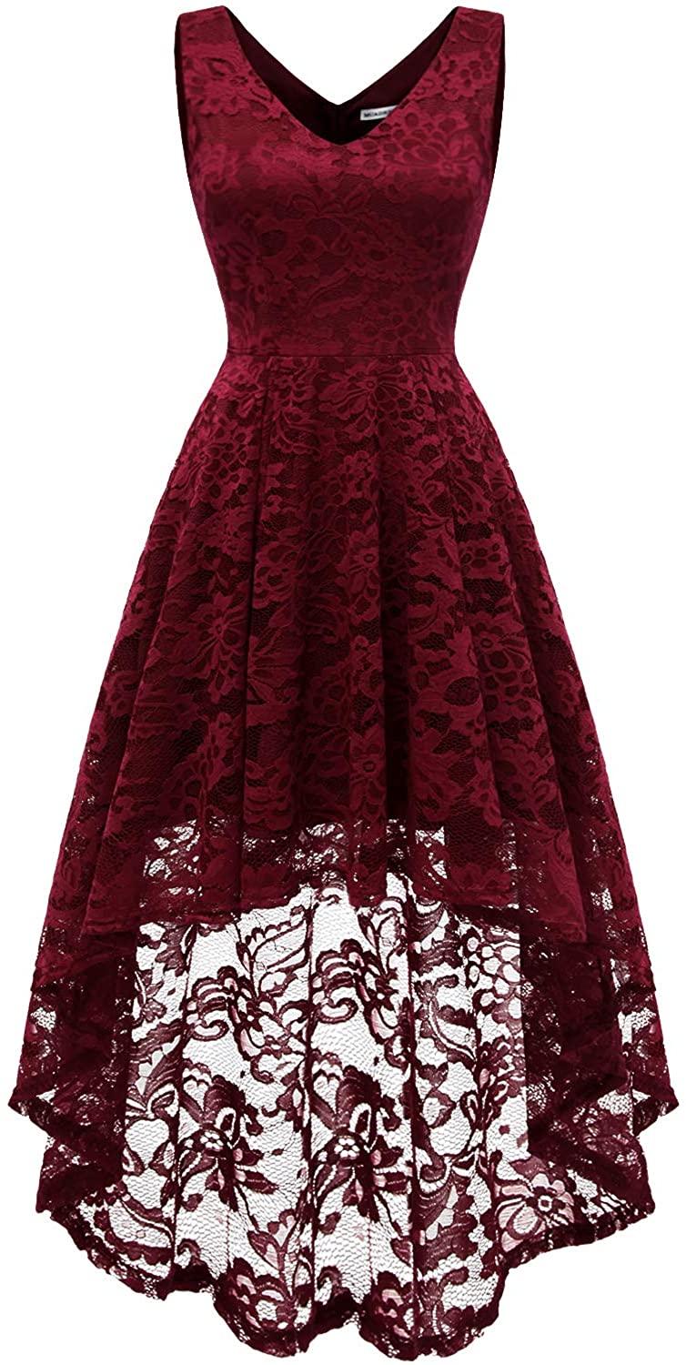 Price:$36.69    MUADRESS Women's Sleeveless Hi-Lo Lace Formal Dress Cocktail Party Dress V Neck  Clothing
