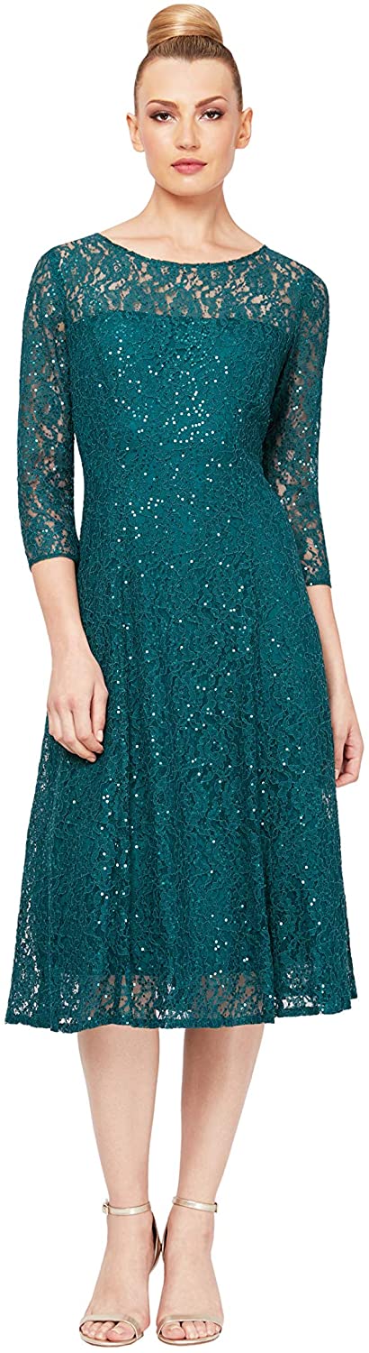 Price:$110.19    S.L. Fashions Women's Lace and Sequin Fit and Flare Dress, emerald Green, 16  Clothing
