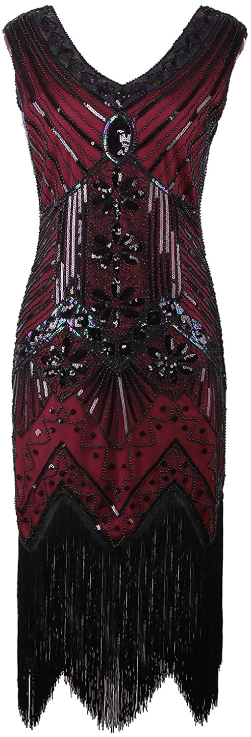 Price:$29.91    Vijiv Women 1920s Gastby Sequin Art Nouveau Embellished Fringed Flapper Dress  Clothing