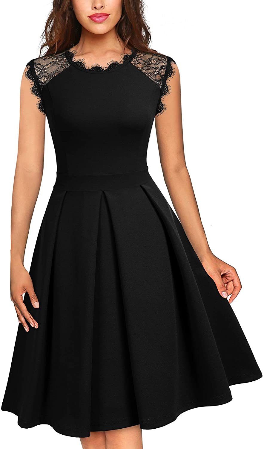 Price:$29.99 MISSMAY Women's Vintage Floral Lace Cocktail Sleeveless Scoop Neck Formal Skater Dress at Amazon Women’s Clothing store