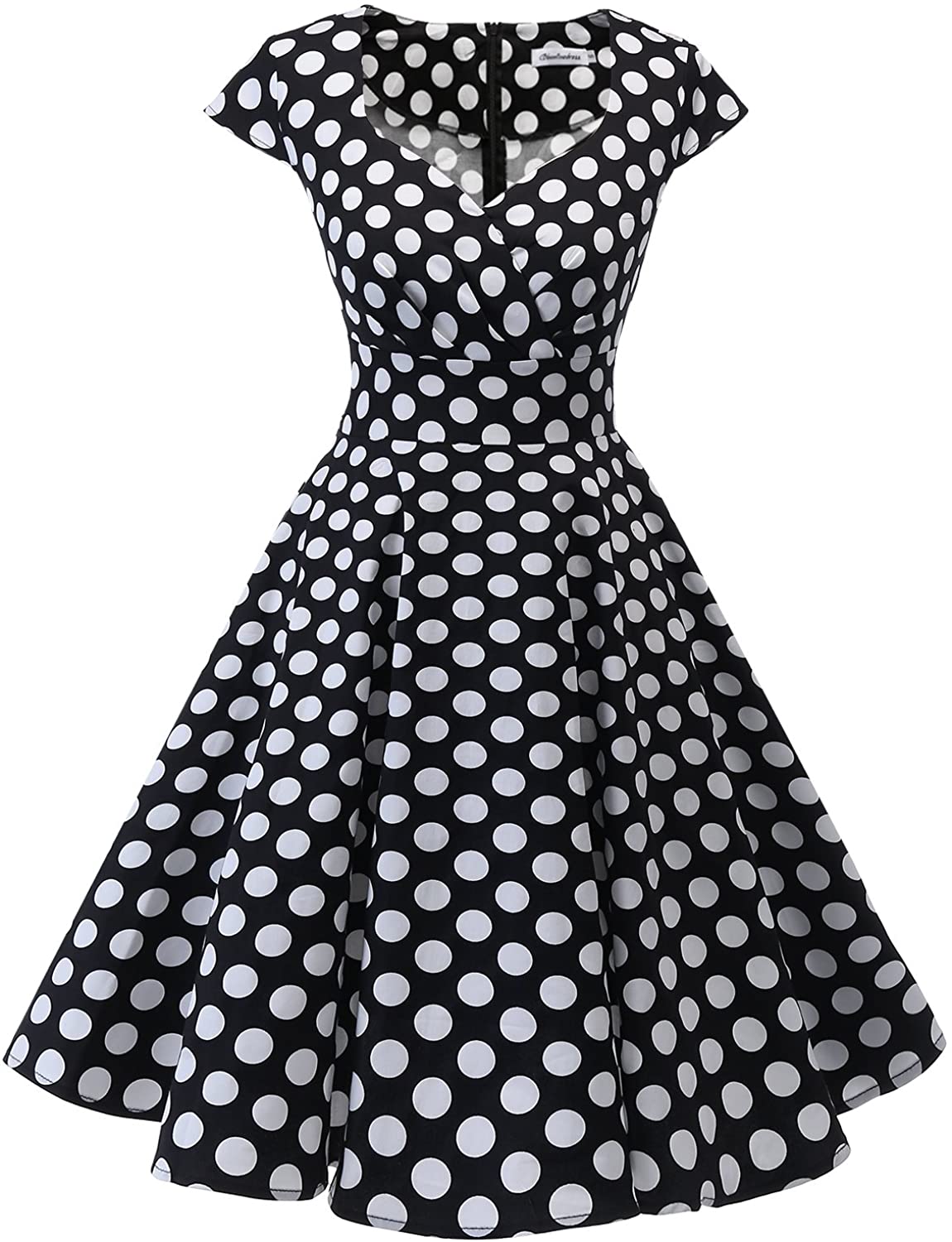 Price:$28.99    Bbonlinedress Women Short 1950s Retro Vintage Cocktail Party Swing Dresses Black White BDot L  Clothing