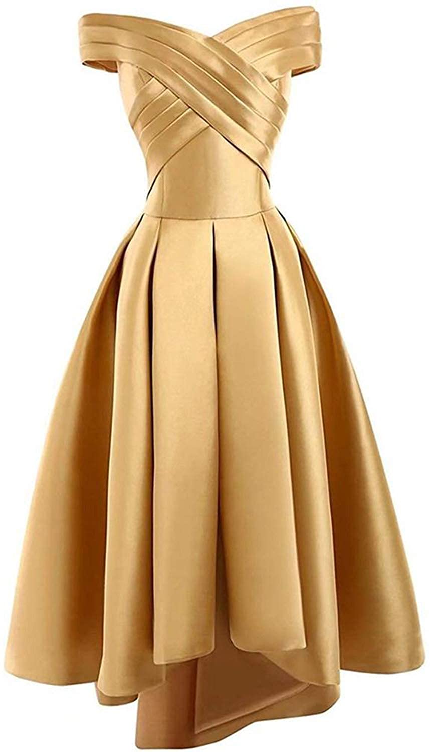 Price:$80.00    Yuxin Women's Off Gold Satin Prom Dress Long Plus Size High Low Dress  Clothing