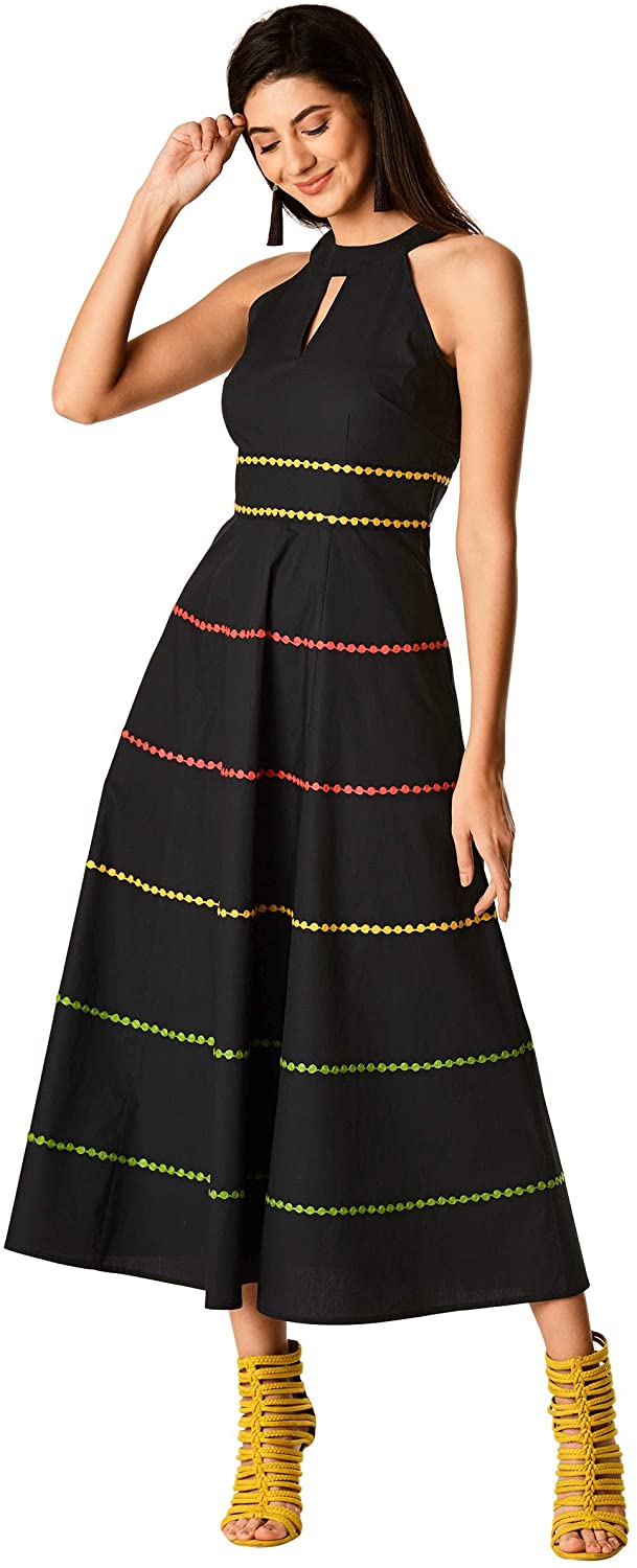 Price:$69.95    eShakti FX Embellished Tier Stretch poplin Dress- Customizable Neckline, Sleeve & Length  Clothing
