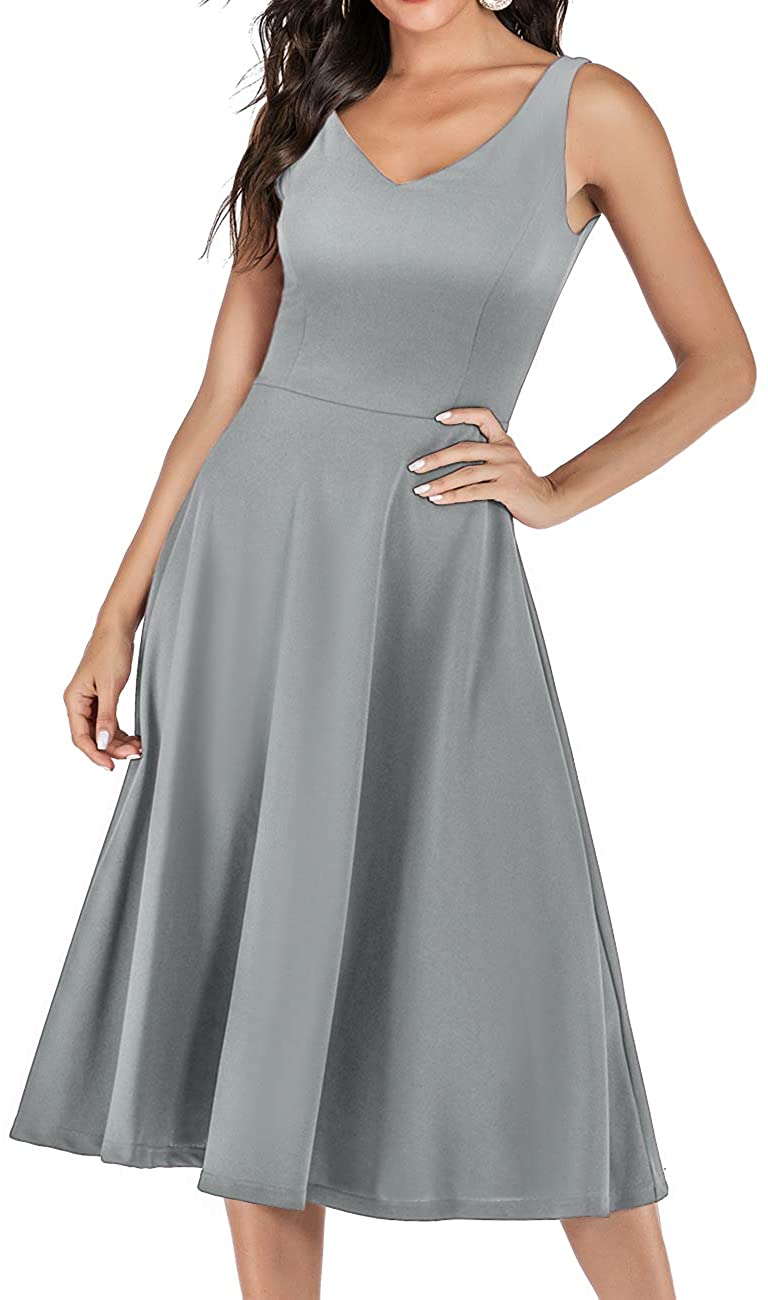 Price:$19.99    Meetjen 1950s Vintage Cocktail Wedding Prom Party Swing Dress V-Neck Sleeveless  Clothing