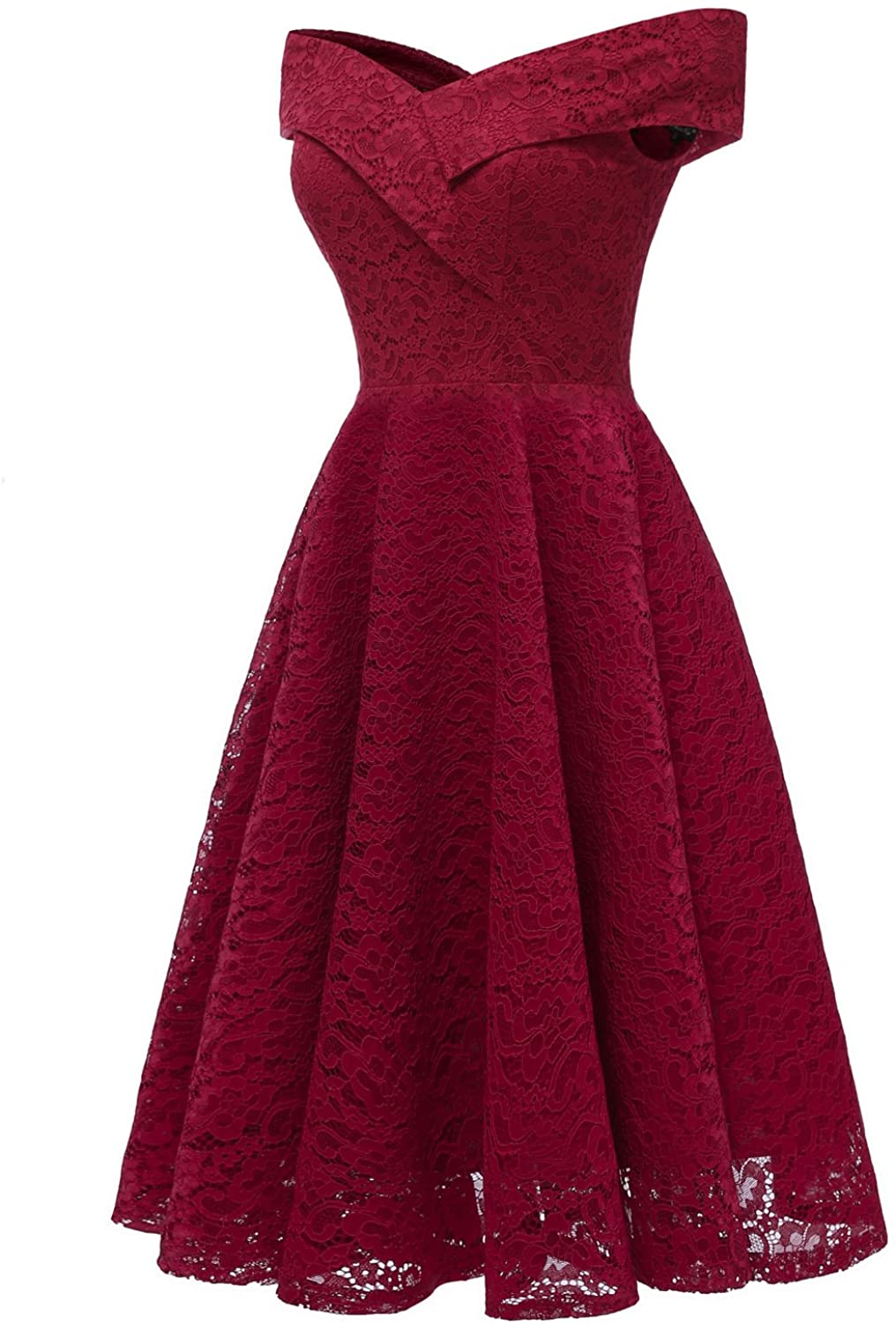 Price:$21.99    Chowsir Women Off Shoulder V-Neck Lace Cocktail Party Prom Midi Dress Sleeveless  Clothing