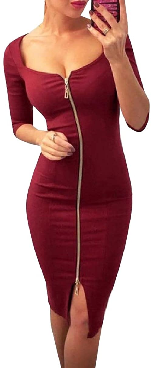 Price:$6.34 SportsX Womens Stretch Square Neck Sexy Zip Cocktail Pencil Dress at Amazon Women’s Clothing store
