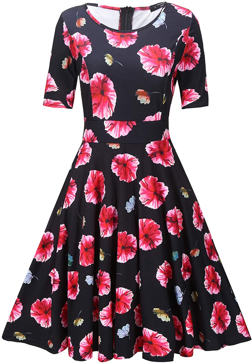 Price:$9.99 BI.TENCON Women's 1950s Vintage Retro Cocktail Swing Dresses with Sleeves Midi Length at Amazon Women’s Clothing store