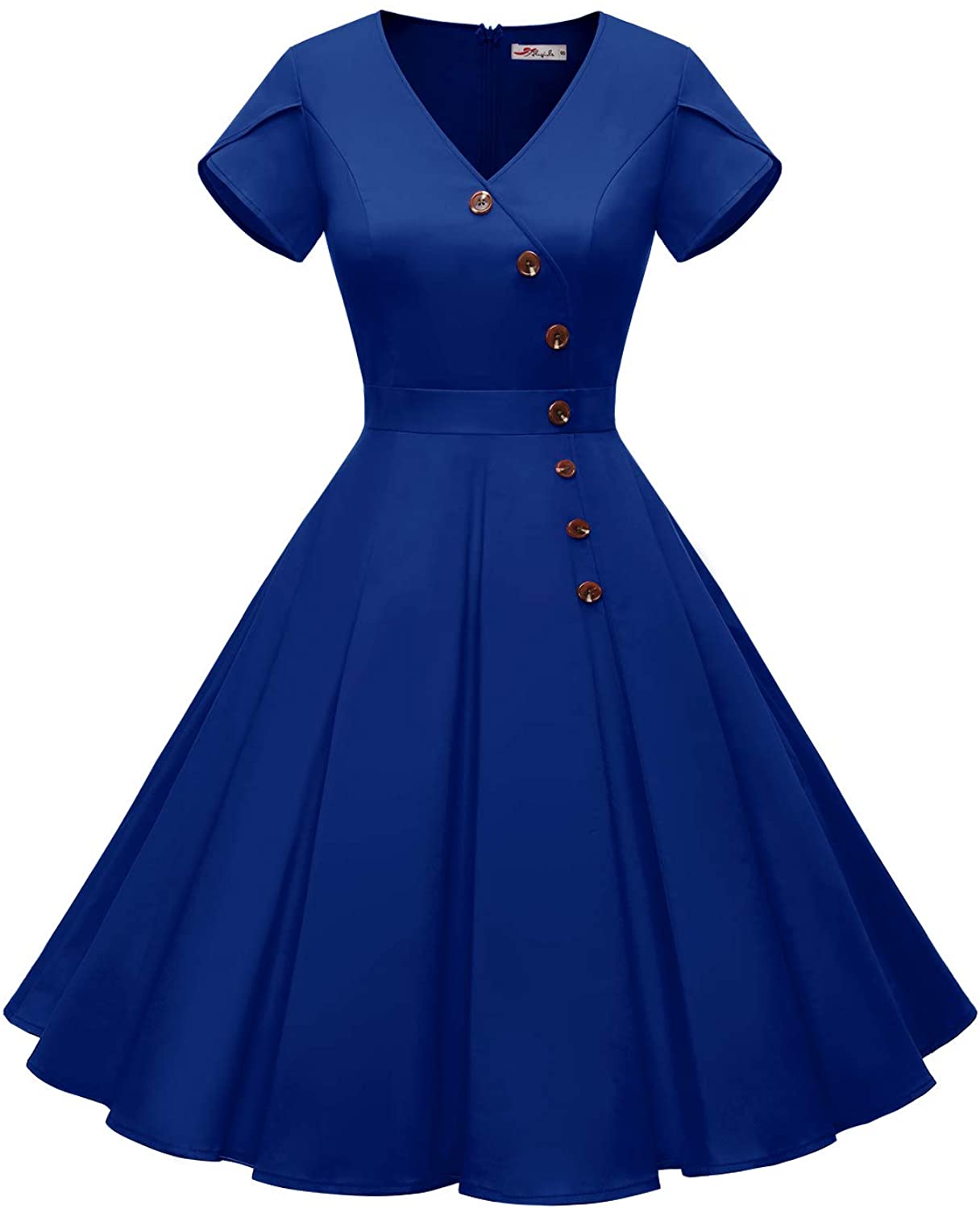 Price:$19.99    ALAGIRLS Women's 1950s Vintage Cocktail Party Dress Rockabilly Swing Short Sleeve Dress Button  Clothing
