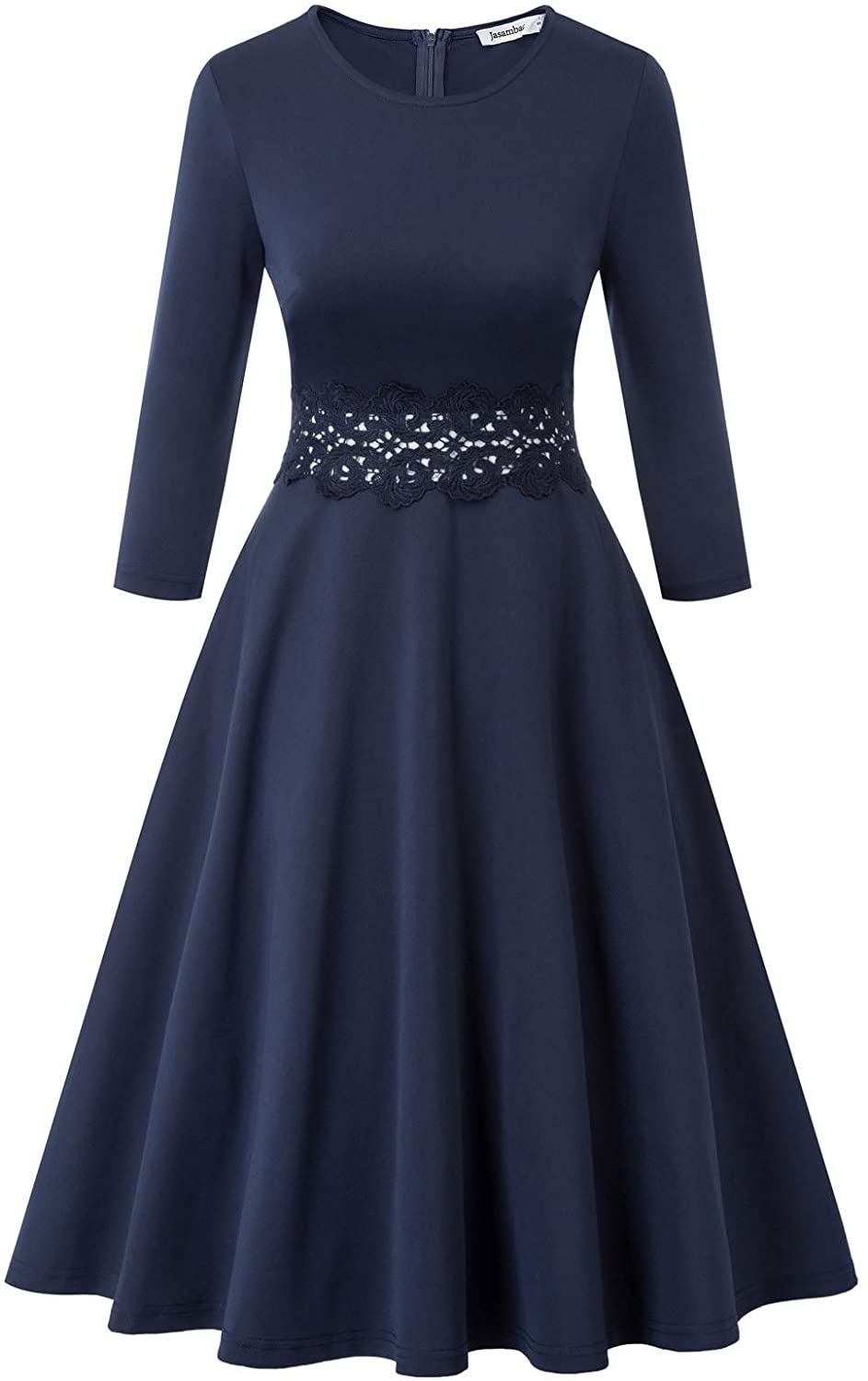 Price:$25.99    JASAMBAC Women's 3/4 Sleeve Cocktail A-Line Dress Embroidery Party Wedding Guest  Clothing