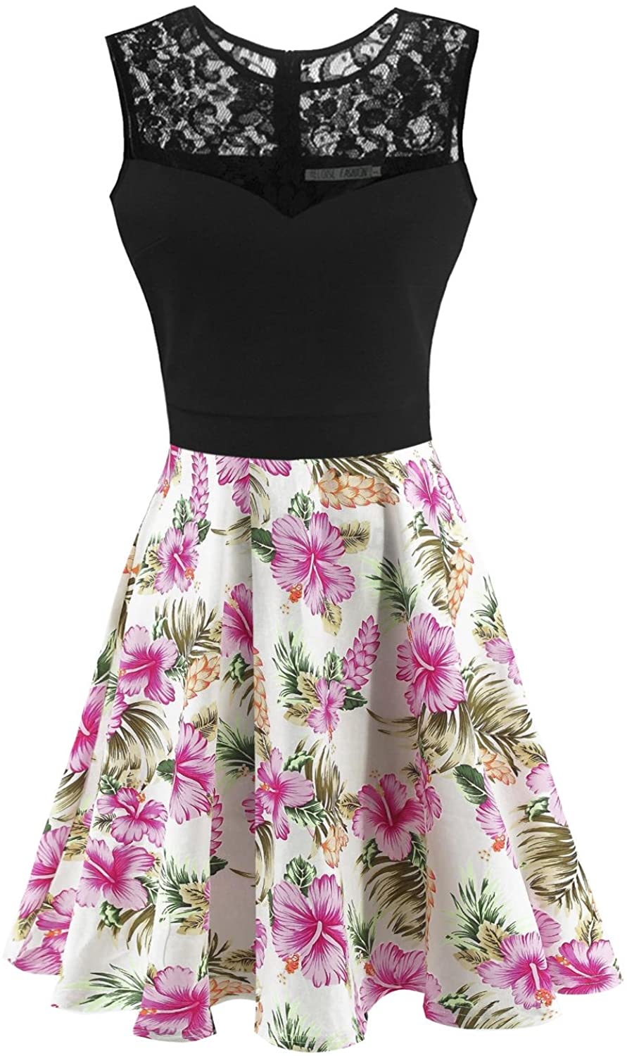 Price:$17.99    Sylvestidoso Women's A-Line Pleated Sleeveless Little Cocktail Party Dress with Black Top  Clothing