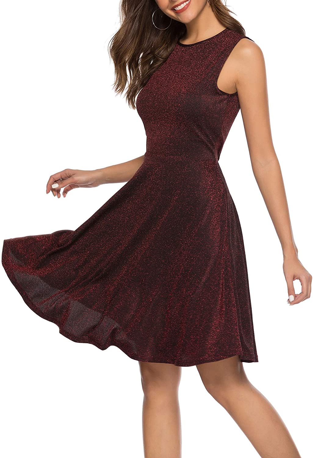 Price:$18.99    ZJCT Womens Dresses Sleeveless Round Neck A Line Party Skater Cocktail Dress  Clothing