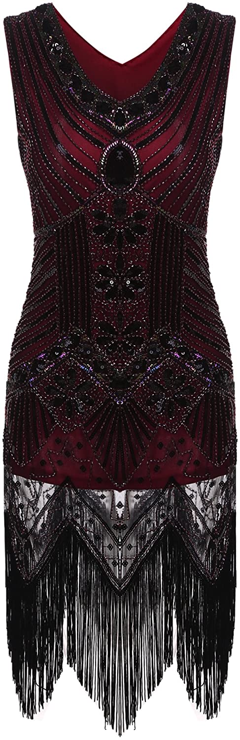 Price:$21.99    Zeagoo Women's Gatsby Sequin Dress Vintage V Neck Flapper Cocktail Party Dress  Clothing