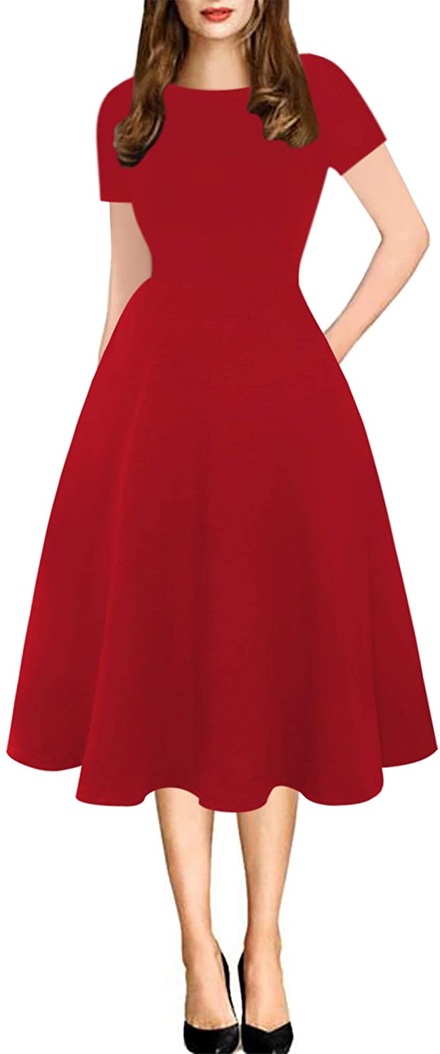 Price:$25.99 Sakaly Women's Vintage Dot Print Pockets Ruffle Short Sleeve Party A Line Dress SK262 at Amazon Women’s Clothing store