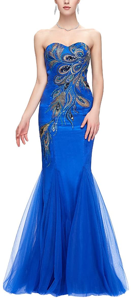 Price:$69.99    Quintion Norris Prom Dresses Long 2018 Peacock Embroidery Evening Gown  Clothing