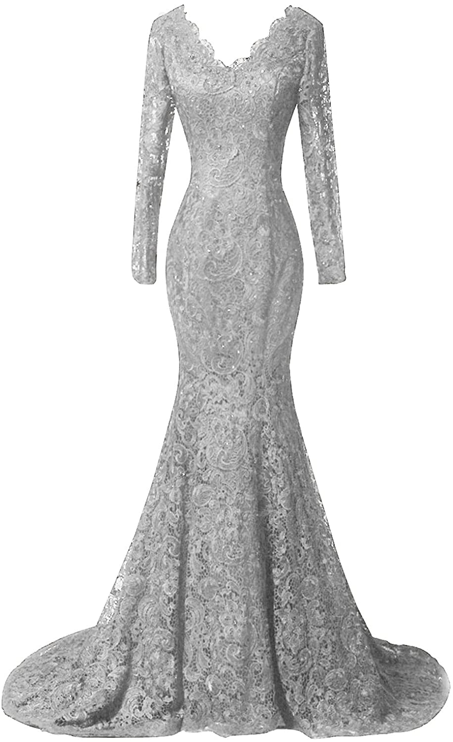 Price:$119.99 DKBridal Women's Long Sleeves Mermaid Formal Prom Evening Dresses Lace Beaded Party Ball Gowns at Amazon Women’s Clothing store