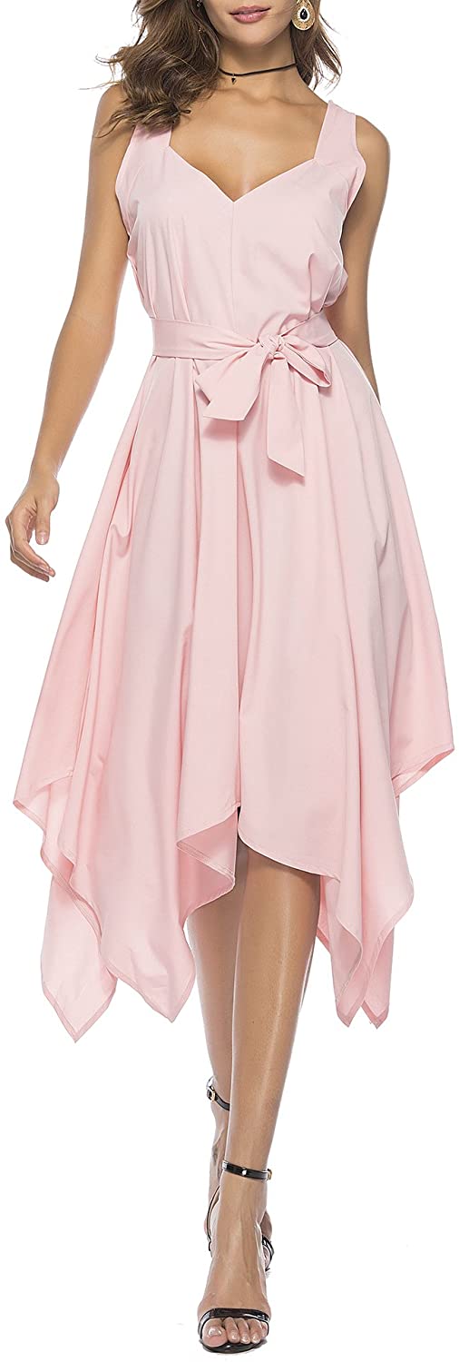 Price:$5.99 QZUnique Women's Sleeveless Detachable Belt V-Neck Midi-Length Slip Dress at Amazon Women’s Clothing store