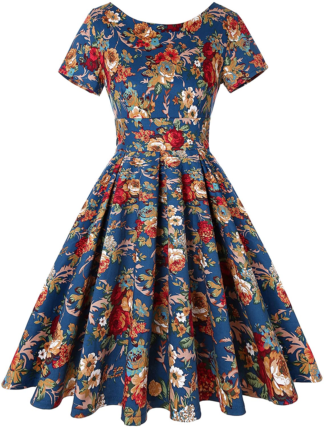 Price:$19.98    ROOSEY Womens 1950s Boat Neck 3/4 Sleeve Vintage Retro Floral Swing Party Dress  Clothing