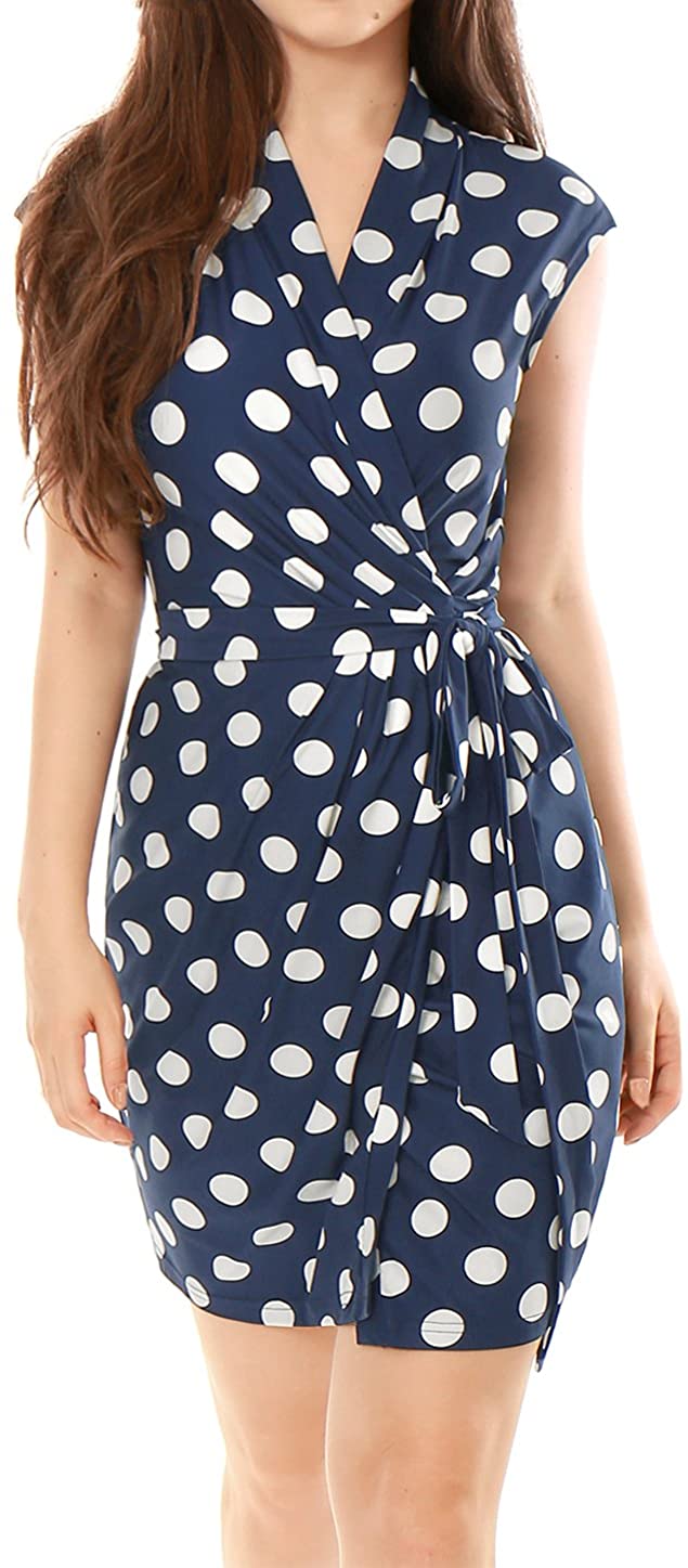 Price:$20.99 Allegra K Women's Tie Waist Above Knee Sleeveless Polka Dot Printed Wrap Dress at Amazon Women’s Clothing store