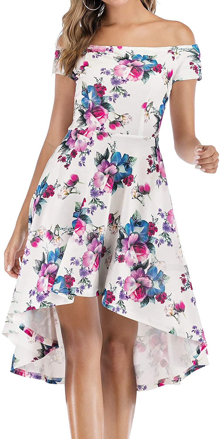 Price:$19.99    Gardenwed Women Off The Shoulder Short Sleeve High Low Cocktail Party Skater Dress with Pockets  Clothing