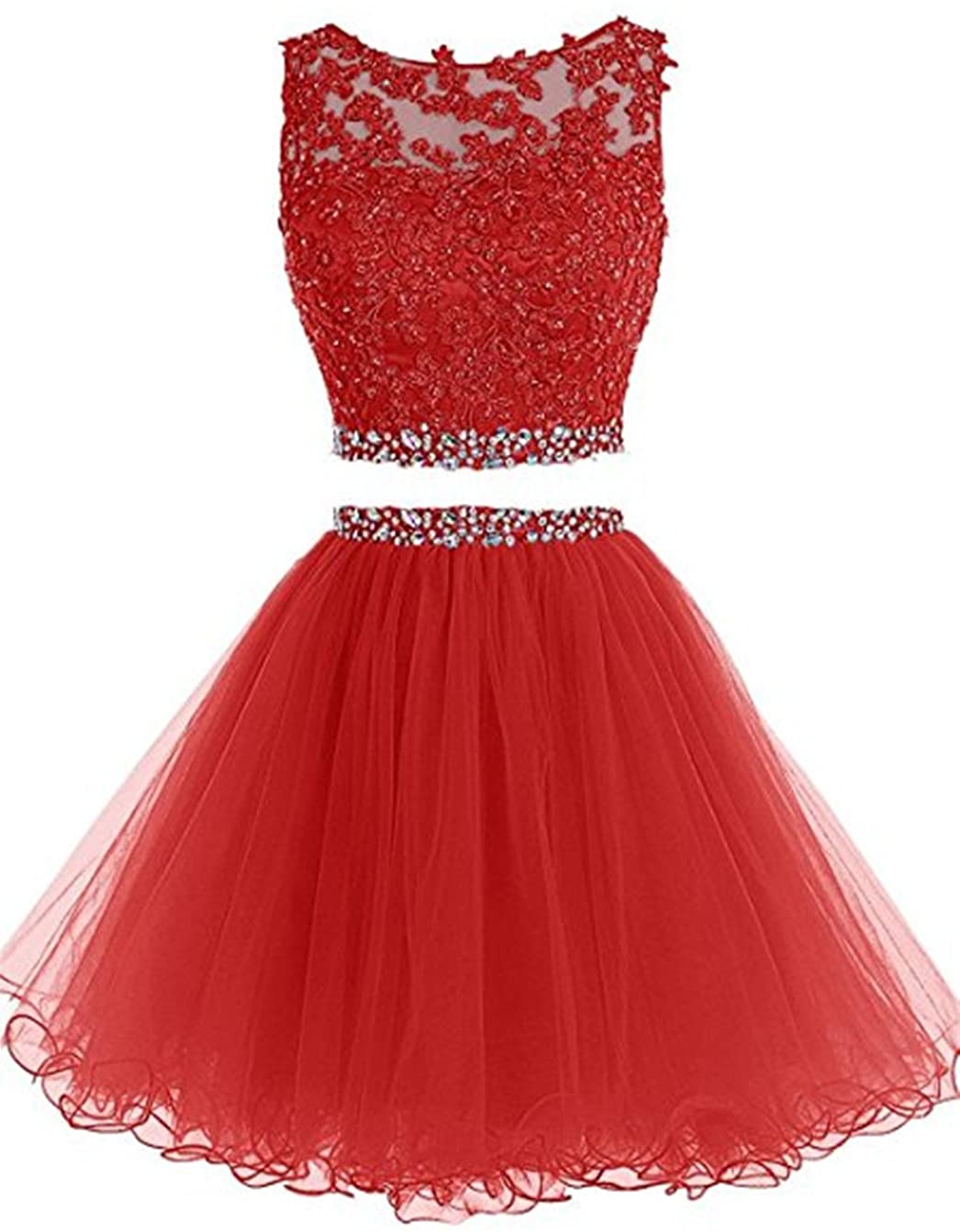 Price:$49.90    Henglizh Short Lace Appliques Beaded Two Pieces Prom Dress Homecoming Dresses  Clothing