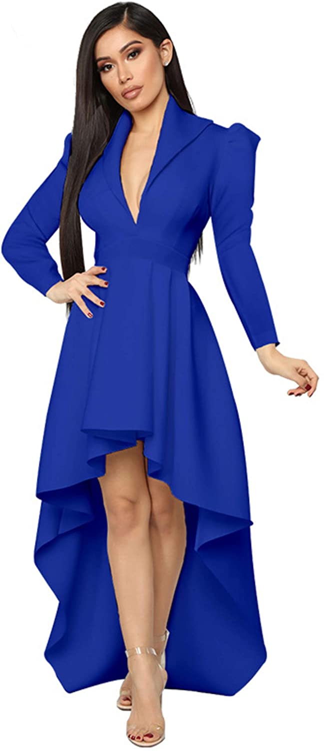 Price:$9.99 Mintsnow Women Elegant Ruffle High Low Asymmetrical Long Sleeve Bodycon Tops Blouse Shirt Dress at Amazon Women’s Clothing store